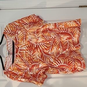 CJ Banks peach white blouse‎ with silver accents size xl